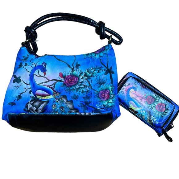artistic expression by sharif Handbags - Artistic  Expression by sharif  Hand-Painted Leather Peacock Handbag with  Walle